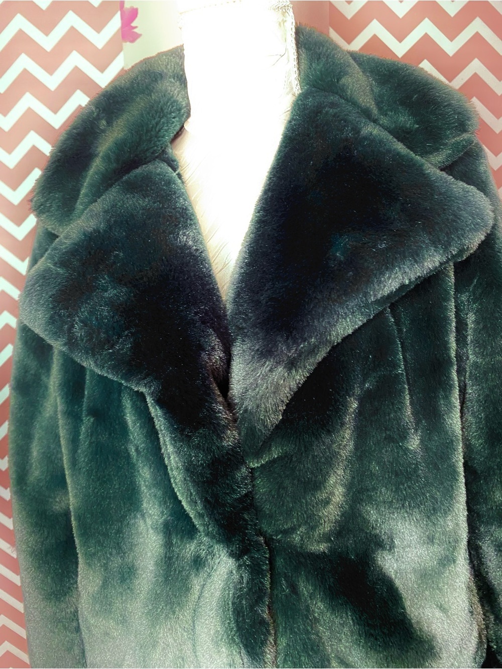 🌷Jou Jou🌷 Plush Faux Fur Dark Green Coat Jacket 🌷 NWOT - Picture 4 of 12